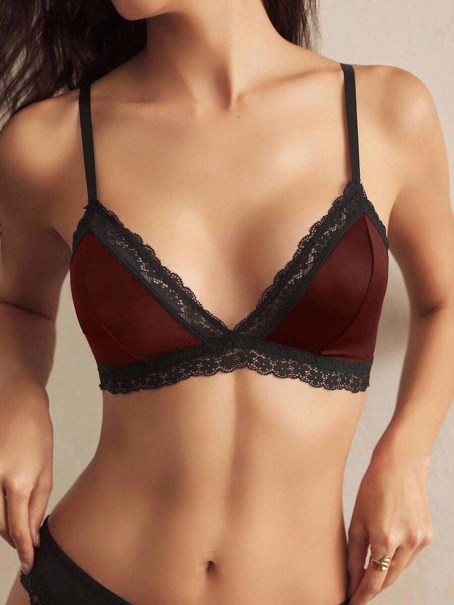 Charlaine Women's Contrast Lace Comfortable Bra - Redwood - View 1