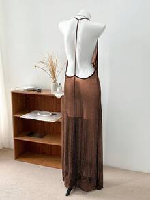 Dazy Plus Mesh Sheer Long Camisole Lingerie - Champagne - View 7