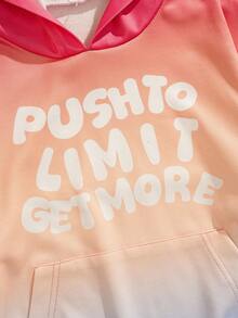 Explorewe Tween Girl Ombre Slogan Print Hoodie & Sweatpants Set - Multicolor - View 7