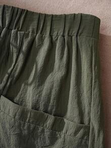 Rusticease Women's Plus Size Fashionable Casual Loose Shorts With Pocket Design,Spring/Summer/Vacation - Army Green - View 6