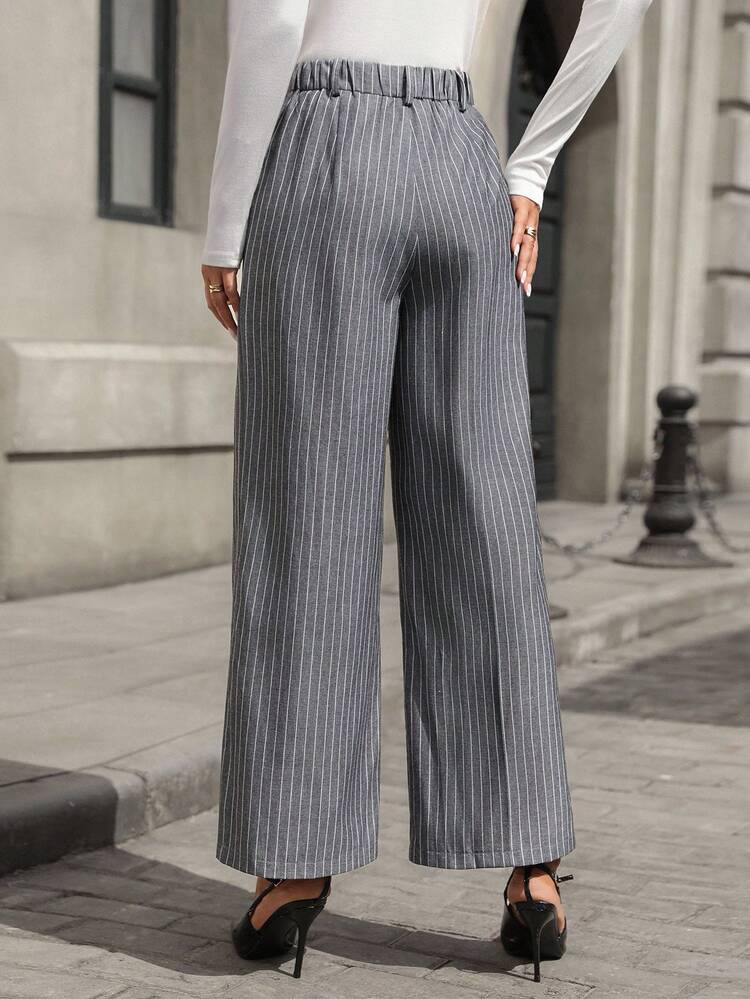 Women's Fashion Striped Wide Leg Suit Pants, Suitable For Commuting Business Casual Office Stripe Pants, Fall Going Out Office Teacher Tailored Pants Going Out