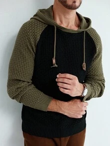 Manfinity Homme Sudadera casual con capucha, mangas raglán y cordón de ajuste, de color contrastante, para otoño - Multicolor - Ver 2
