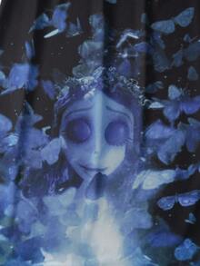 Corpse Bride X SHEIN 女式卡通人物图案生菜下摆半身裙 - 黑色 - 查看 3
