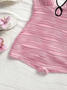 Soleia 女士休闲度假新款 V 领露背系带蝴蝶结镂空黑白撞色修身罗纹连体裤，适合派对、约会、下午茶、海滩