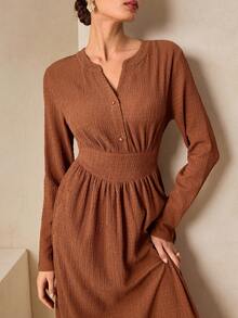 Graceveil 秋季棕色针织纹理面料腰带设计褶饰优雅长款毕业礼服 - 棕色 - 查看 1