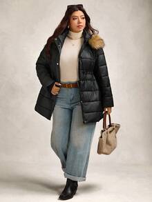 Zelara Áo khoác mùa đông dày cổ lông có thể tháo rời cho nữ cỡ lớn Áo khoác phao có mũ trùm đầu bằng lông thú Áo khoác mùa đông cho nữ Áo khoác mùa đông cho nữ Áo khoác mùa đông có mũ trùm đầu bằng lông thú giả - màu đen - Xem 6