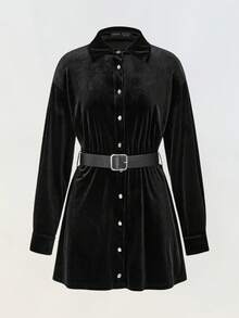 Maija Women's Casual Solid Color Front Button Short Dress, Fall Clothes For Women,Halloween Costumes - Black - View 1