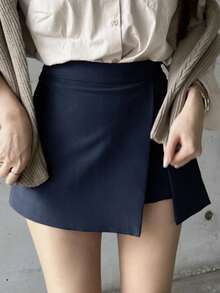 DAZY Women's Solid Color Side Split Casual Skort Summer - Royal Blue - View 3