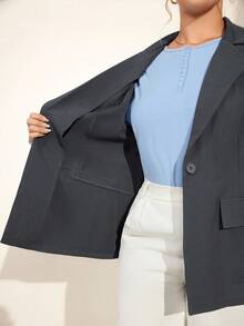 Momelise Áo khoác Blazer nữ màu xám thường ngày có thể tháo rời có chi tiết ve áo - Xám - Xem 10