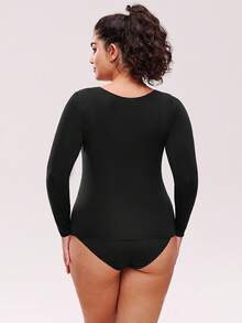 LUVLETTE Plus Dream Curve 2ndSkin Super Soft Women's Basic Black Crew Neck Long-Sleeve Base Layer Top Max Stretch Thermal-Balance Base Layer Long-Sleeve Top Pajama Lingerie As Outerwear