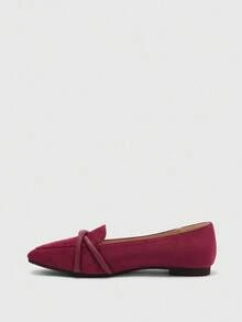 CUCCOO BIZCHIC Sepatu loafer wanita model retro yang nyaman, ujung persegi, warna merah tua, dengan tali silang dan sol lembut, cocok untuk perjalanan sehari-hari dan pakaian kantor. - Burgundy - View 3