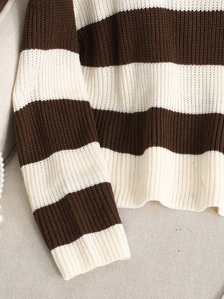 SHEIN Tween Girl Casual Ribbed Turtleneck Sweater, Collegiate Style, Autumn/Winter Fall - Brown - View 3