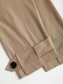 SHEIN Unity 春季新款通勤百搭翻领双排扣休闲宽松收腰修身美式时尚女式风衣 - 卡其色 - 查看 3