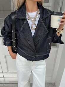 Livesso جاكيت جينز كاجوال فضفاض للنساء، خريف/شتاء