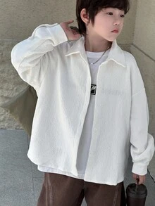 DAZY Tween Boys' Casual Loose Fit Solid Color Shirt, Autumn - White - View 5