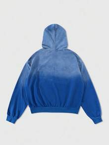 ROMWE MEN Street Life Sudadera con capucha con estampado de cebra lavado vintage para hombres, adecuada para uso diario, otoño/invierno - Azul - Ver 2