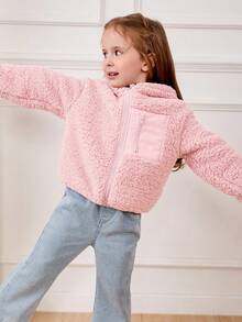 Cozy Pixies 秋冬少女拼色连帽厚羊毛开衫 - 粉色 - 查看 7