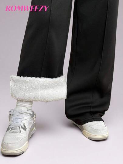 Tween Girls' Casual Street Chic College Style Fleece Lined Thick Sweatpants, Autumn/Winter Fall,Christmas Clothes