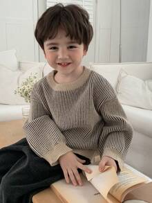 DAZY 幼儿男童宽松休闲条纹针织毛衣，基本款圆领长袖，秋季