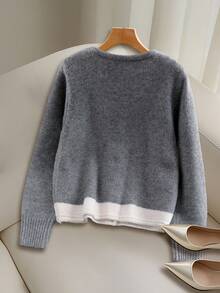 SHEIN Franclia Women's Autumn/Winter Patchwork 2 In 1 Long Sleeve Casual Knit Cardigan - Multicolor - View 2