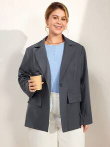 Momelise Áo khoác Blazer nữ màu xám thường ngày có thể tháo rời có chi tiết ve áo - Xám - Xem 2