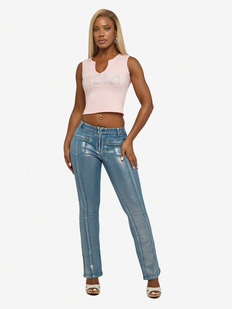 SUMWON WOMEN Boot Cut Denim With Metallic Finish Lines