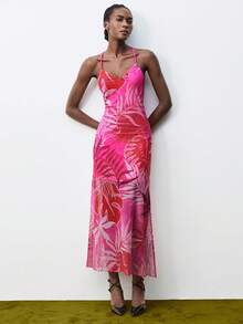 Maija 女士V领无袖露背系带大碎花连衣裙，秋季女士套装裙套装女士秋季服装女士沙特国庆新年连衣裙 - 彩色 - 查看 2