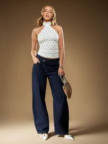 MISSGUIDED 高领圆点吊带上衣无袖夏季修身休闲衬衫 - 白色 - 查看 2