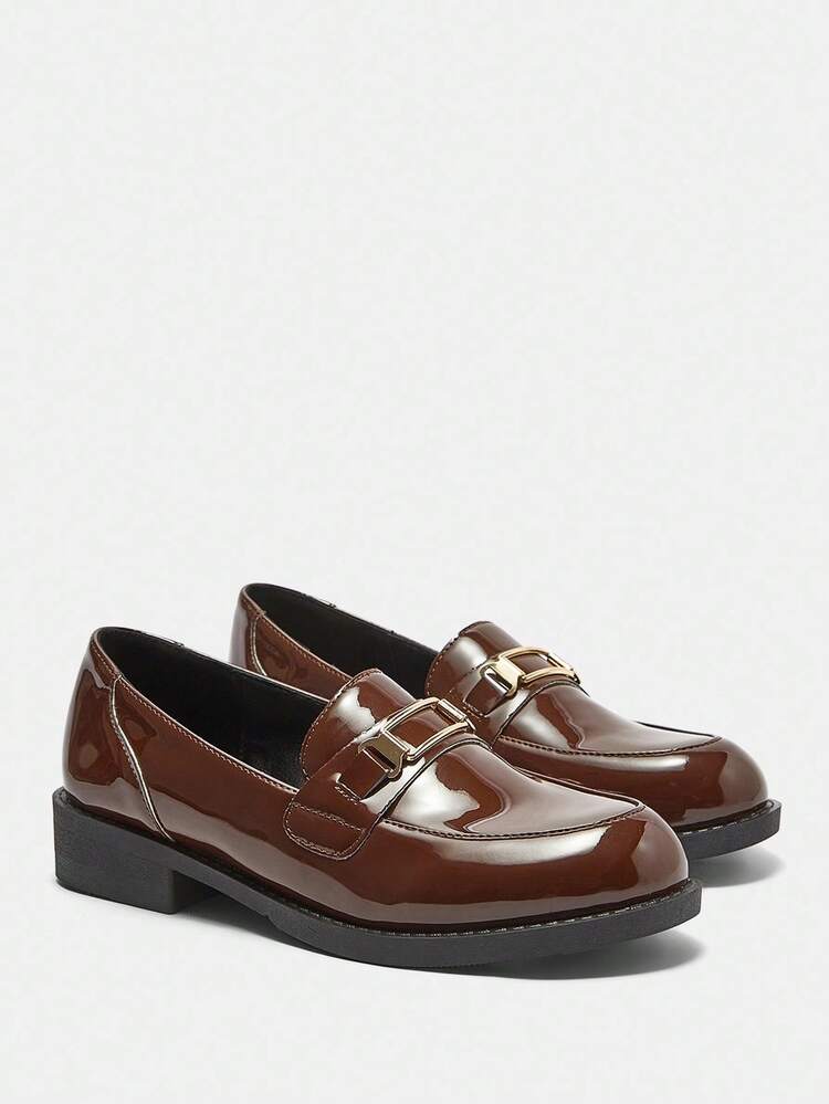 CUCCOO CURVES Wide Fit Flat Shoes, Thick Sole Black Slip-On Casual Shoes, College Style