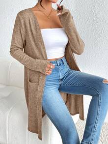 SHEIN Essnce 女士优雅夏秋开衫，舒适秋冬 - 駝色 - 查看 4