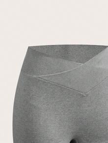 Musera Sport Pantalones acampanados con cintura cruzada sin costuras, para deportes como pádel, tenis, pickleball, gimnasio y fitness en invierno - Gris - Ver 6