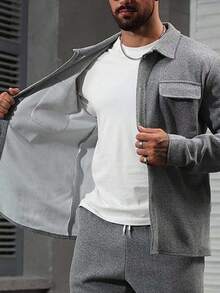 Manfinity CasualCool 男士休闲通勤夹克和裤子套装，秋冬装，舒适服装 - 灰色 - 查看 6