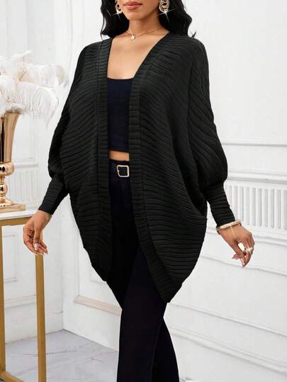 SHEIN Lady Áo khoác thường ngày hở trước tay cánh dơi màu trơn cho nữ, quần áo thu đông cho nữ, áo len mùa đông cho nữ, áo khoác mùa đông cho nữ