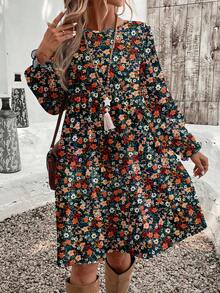 EMERY ROSE Lässiges, weites Ditsy-Blumen-Langarmkleid für Frauen, vielseitig für den täglichen Gebrauch, Frauen Herbst Blumenkleid Langarm Blumenkleid Herbst Blumenkleid Boho Blumenkleid Blumenkleid Frauen - Verschiedenfarbig - Übersicht 1