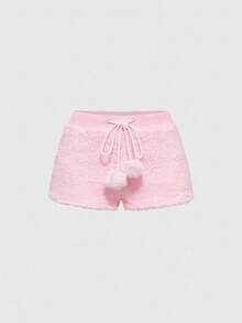ROMWE Setelan 2 Potong Musim Gugur/Dingin Kawaii Motif Renda & Bulu Halus untuk Wanita - Berwarna merah muda - View 9