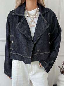 Livesso جاكيت جينز كاجوال فضفاض للنساء، خريف/شتاء