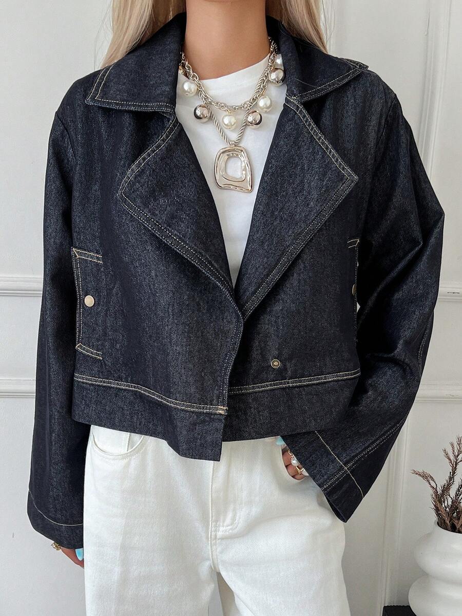 Livesso جاكيت جينز كاجوال فضفاض للنساء، خريف/شتاء