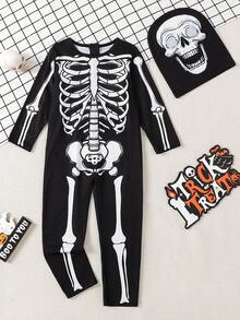 SHEIN Playful Pals Young Boy Halloween Glow-In-The-Dark Print Jumpsuit - White - View 7