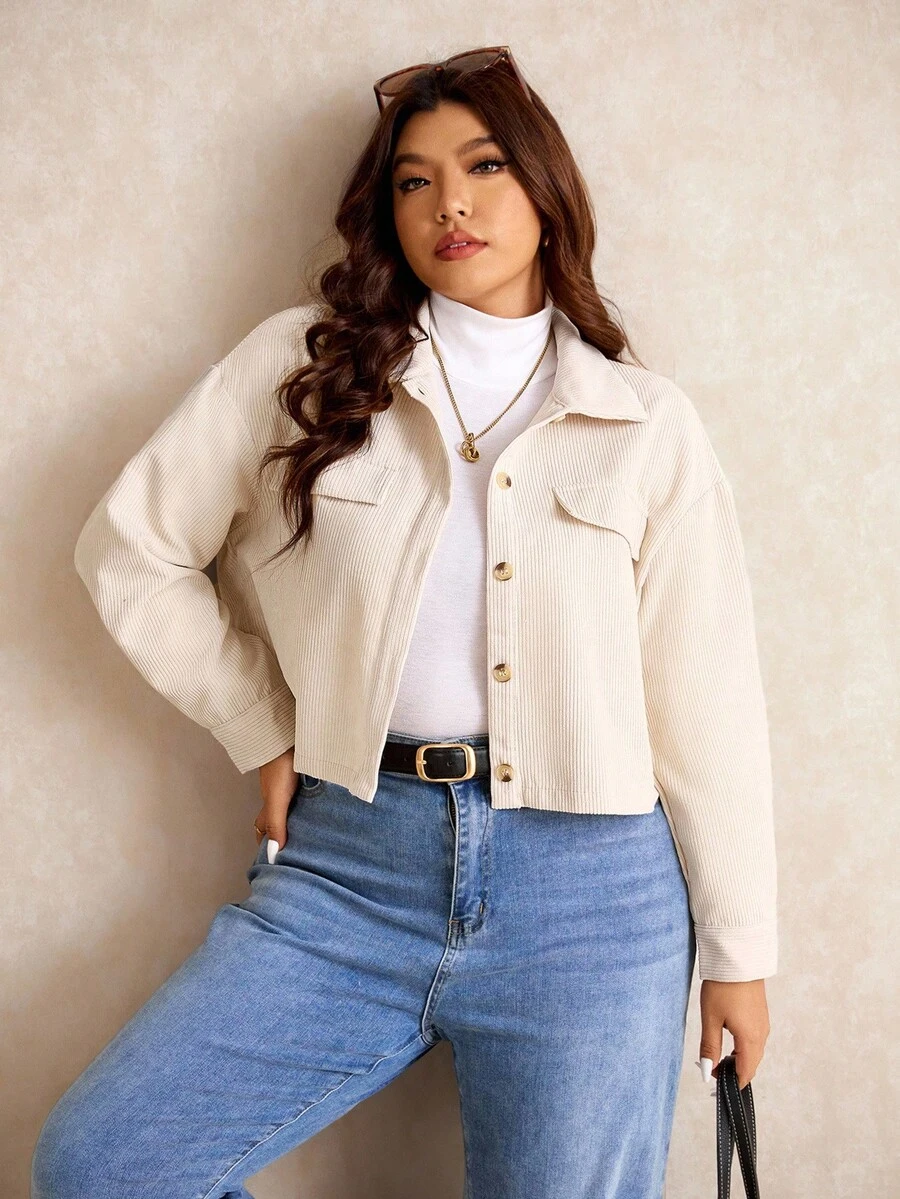 Elaquor 大码女装秋装女式纯色简约休闲长袖夹克秋季夹克和秋季女装，女式冬装 - 米色 - 查看 1