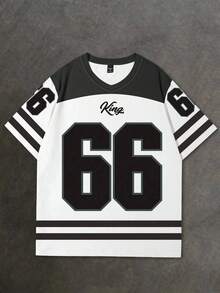 Manfinity Campus Court Men's Plus Size Numeric Print V-Neck Short Sleeve Casual T-Shirt - Black and White - View 3