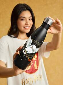 HARRY POTTER X SHEIN 16 Oz / 500 Ml Tumbler With Handle, Insulated Cup, Vacuum Insulated Cartoon Pattern Water Bottle, Leak-Proof Lid, Stainless Steel Travel Mug, Car Mug,Back To School - Black - View 2