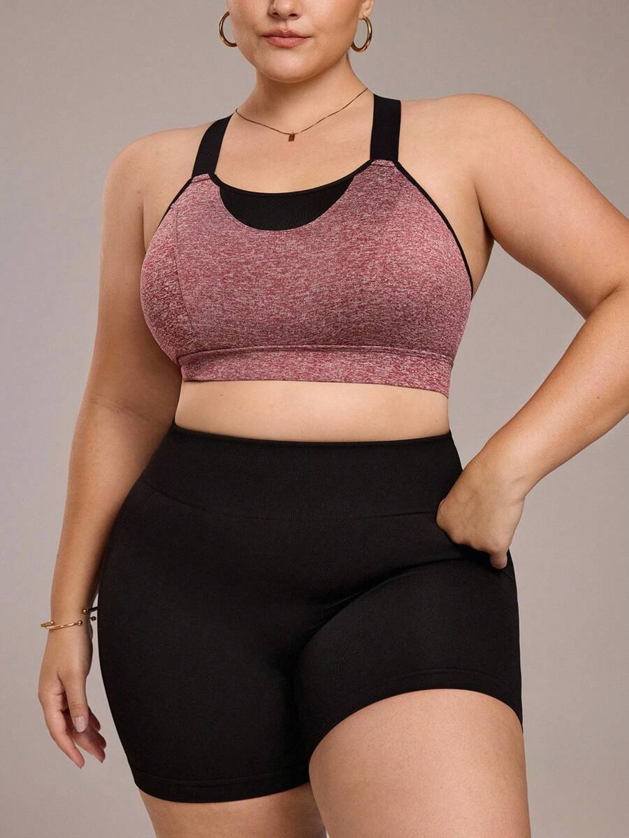 Rhythm Era 大码运动文胸，酒红色，固定罩杯，可调节肩带和腰带扣，支撑背部设计
