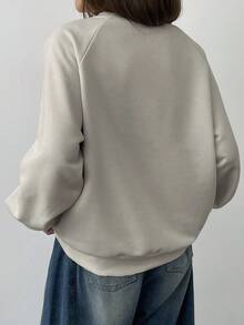 DAZY 图案刺绣宽松圆领长袖女式运动衫，秋季女装 - 淺灰色 - 查看 2