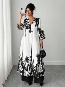 Elenzga 大码女式休闲印花两件套 - 黑色 - 查看 6