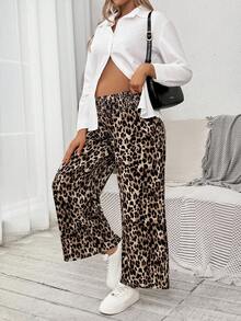 SHEIN Fall Clothes,Autumn Clothes,Maternity Autumn/Winter Clothes Maternity Maternity Casual Leopard Print Loose Pants - Brown - View 6