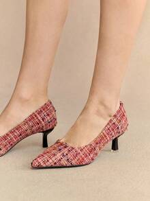 Rosivie Giày cao gót hở mũi cho nữ, màu đen, họa tiết chắp vá, thanh lịch khi đi làm, đi làm, giày trang trí khóa bên hông thời trang - Nhiều màu - Xem 5