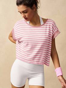 VARSITIE Camiseta y top deportivo de mujer a rayas, top adecuado para el gimnasio y el verano