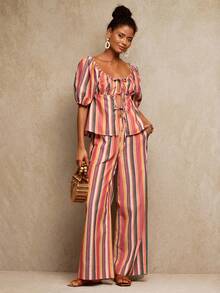 Travachic 女式度假休闲条纹吊带上衣和裤子两件套 - 彩色 - 查看 5