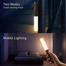 1PC Imitation Wood Grain Smart Human Body Sensor Night Light, LED Rechargeable Corridor Wall Lamp, Motion Sensor Light, USB Powered, Suitable For Bathroom, Toilet, And Corridors - warm light - View 8