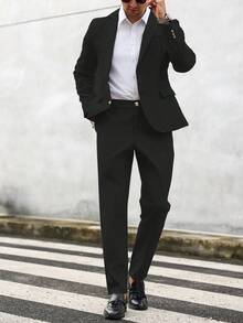 Manfinity Mode 男士休闲商务套装（夹克和裤子） - 黑色 - 查看 7